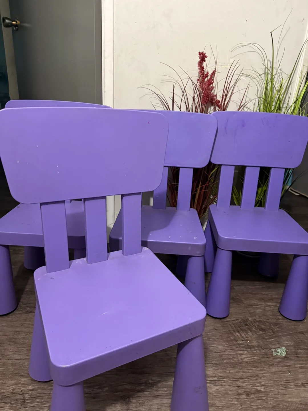 IKEA Children's Table & 4 Purple Chairs thumbnail