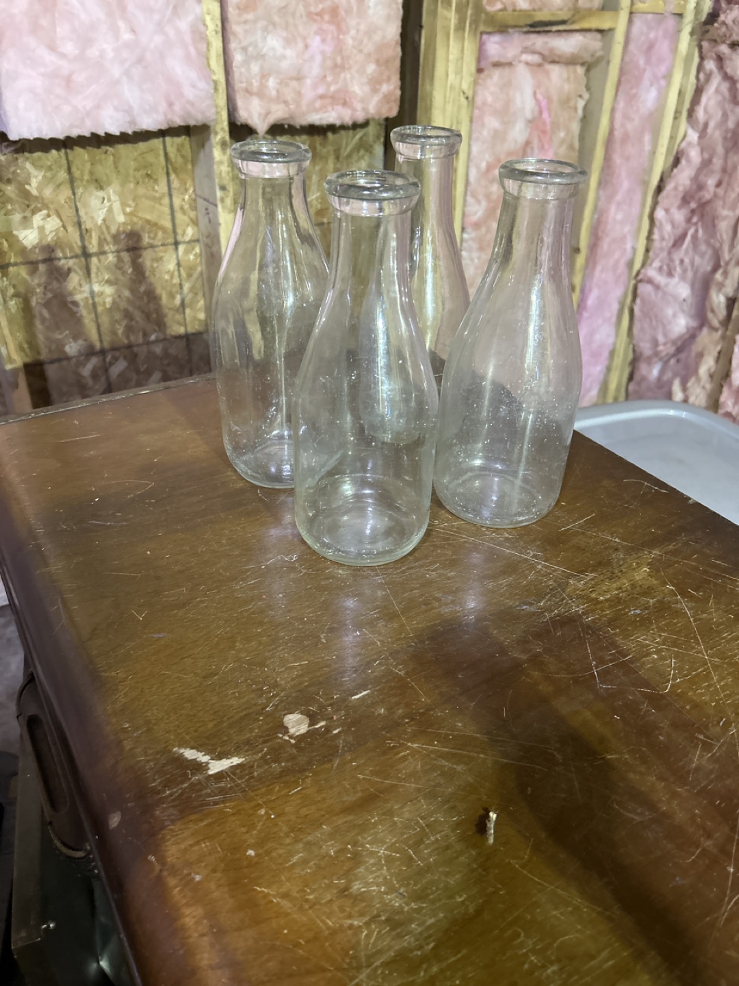 Vintage Clear Glass Milk Bottles (Set of 4)
