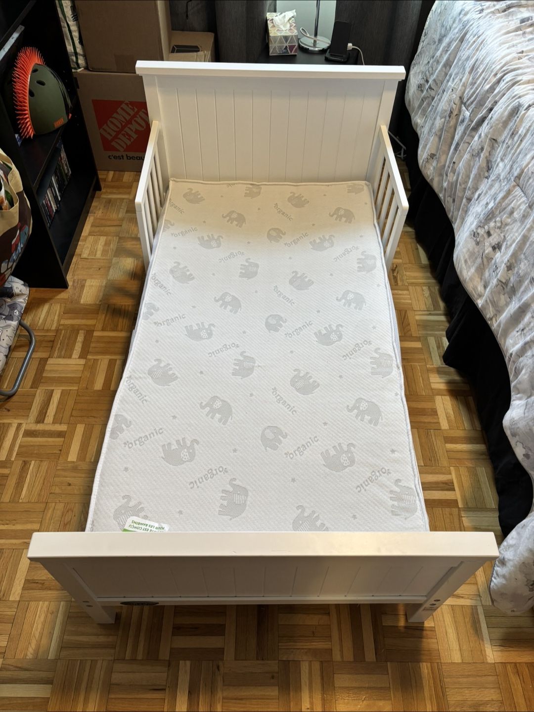 White Toddler Bed with Organic Mattress