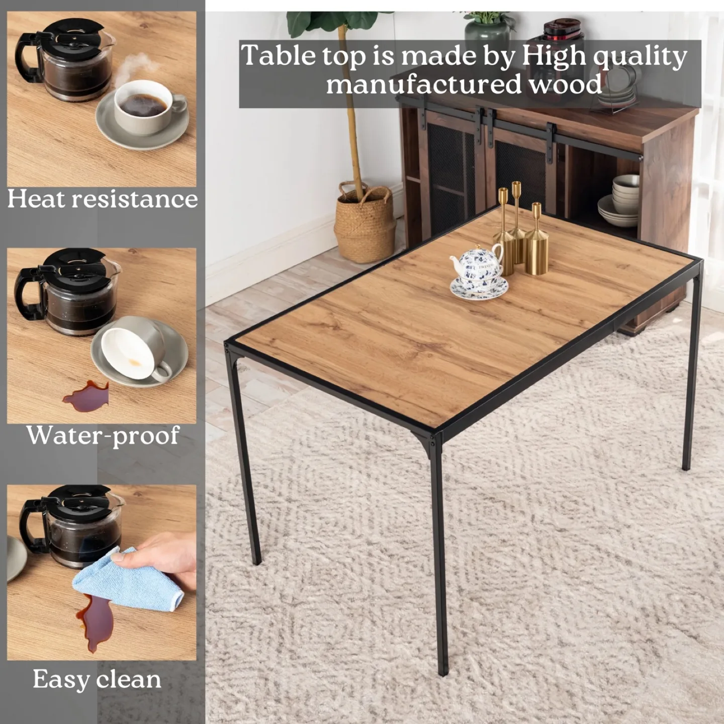 Dining Table with Metal Frame, 47.25" x 31.5" thumbnail