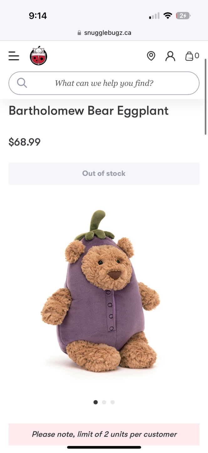 BNWT Jellycat Bartholomew Bear Eggplant - photo 3