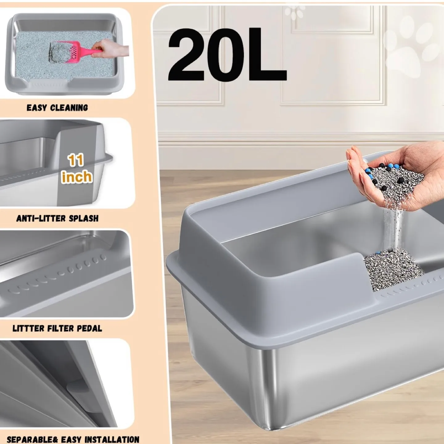 Stainless Steel Litter Box with Lid Extra Large image indicator(3)