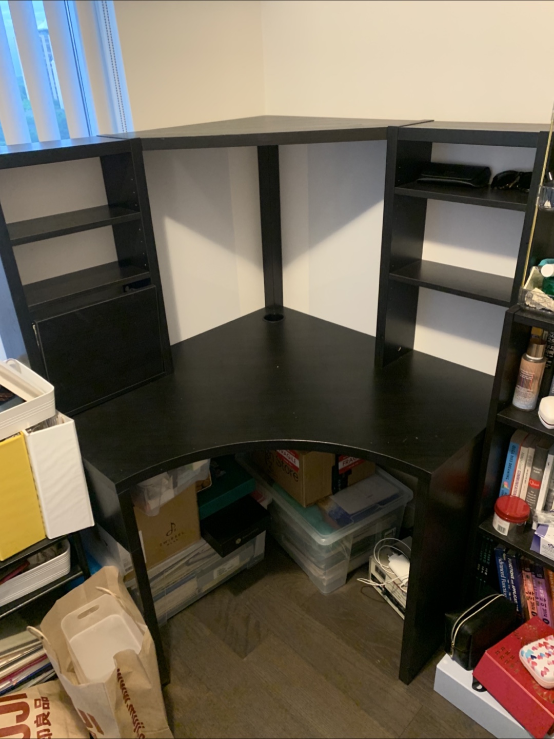 IKEA Corner Desk with Shelving - Black