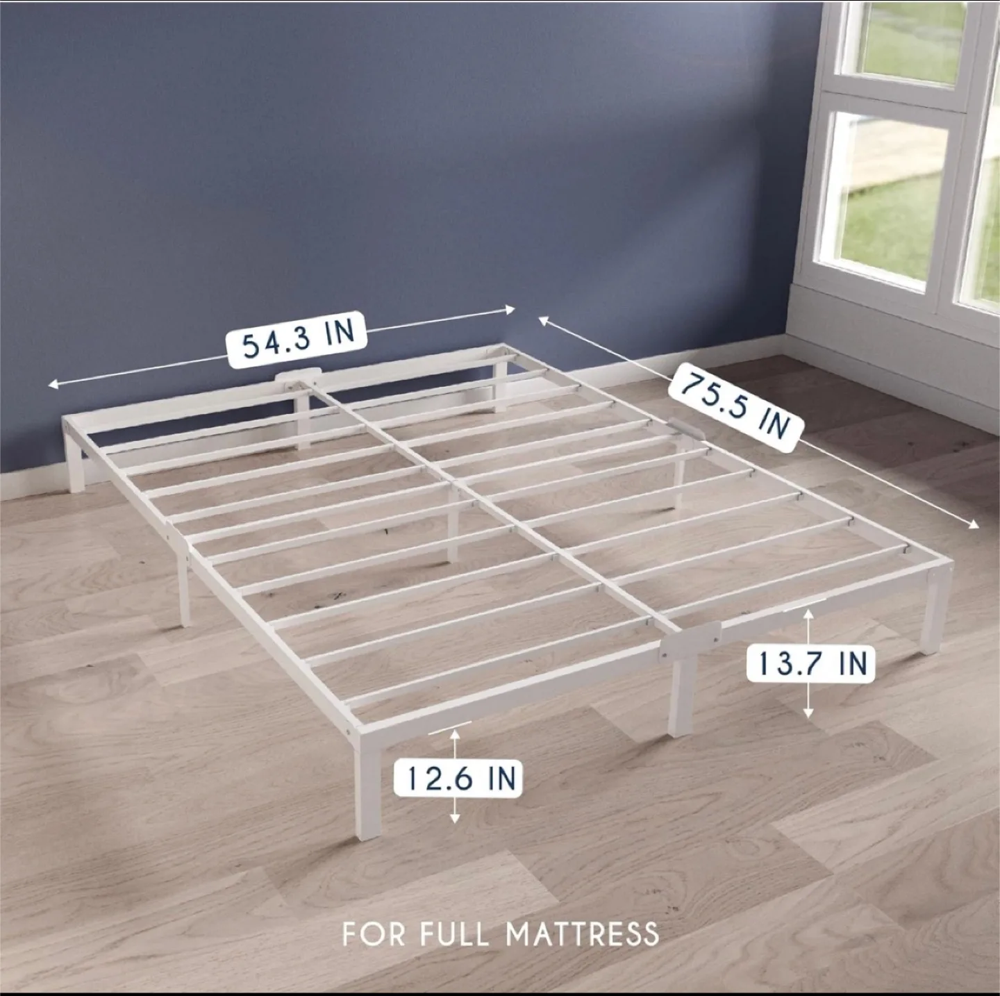 TWIN gel mattress + FULL white metal bed frame thumbnail