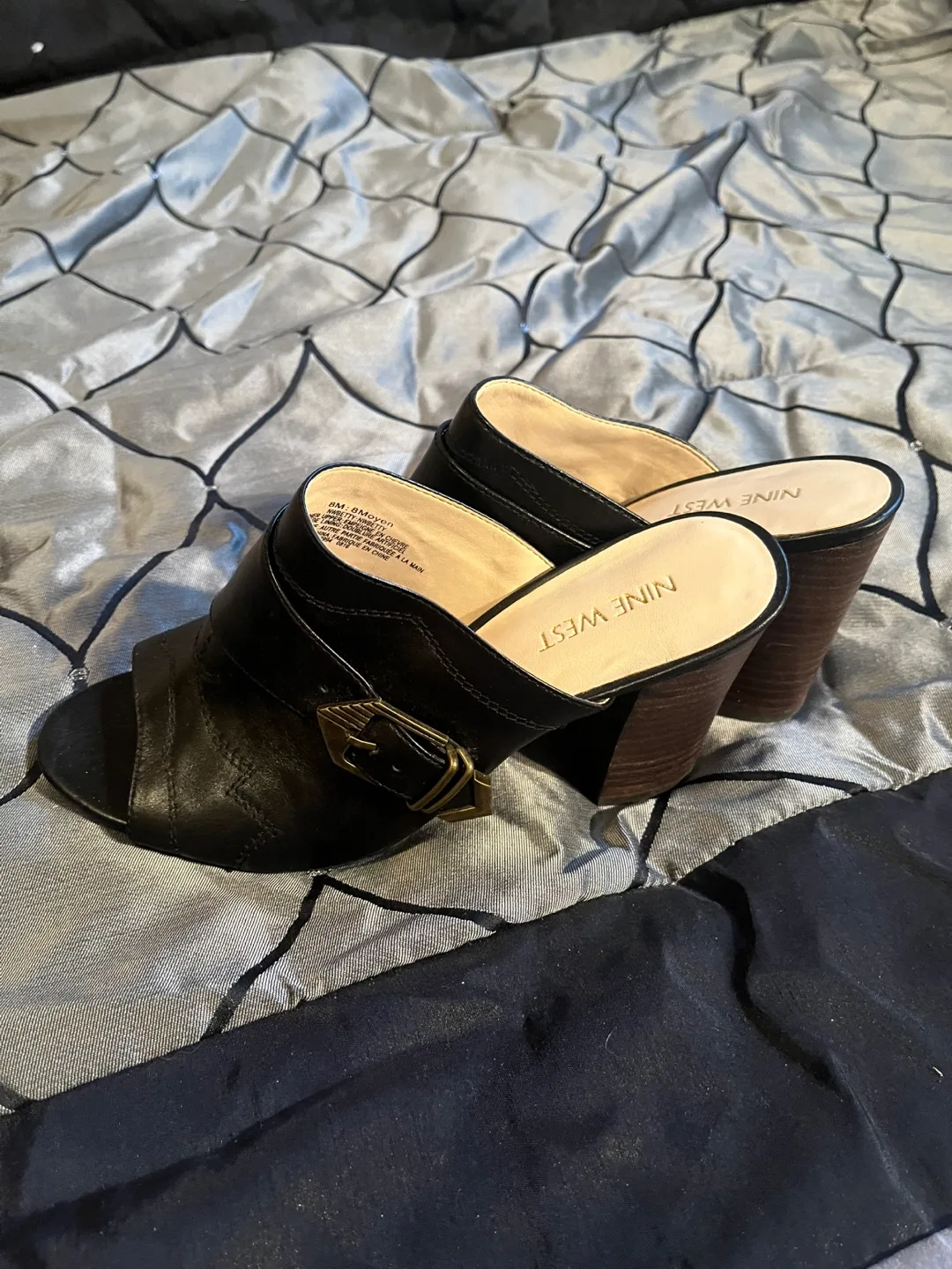 Nine West Betty Black Leather Mules - Size 8 thumbnail
