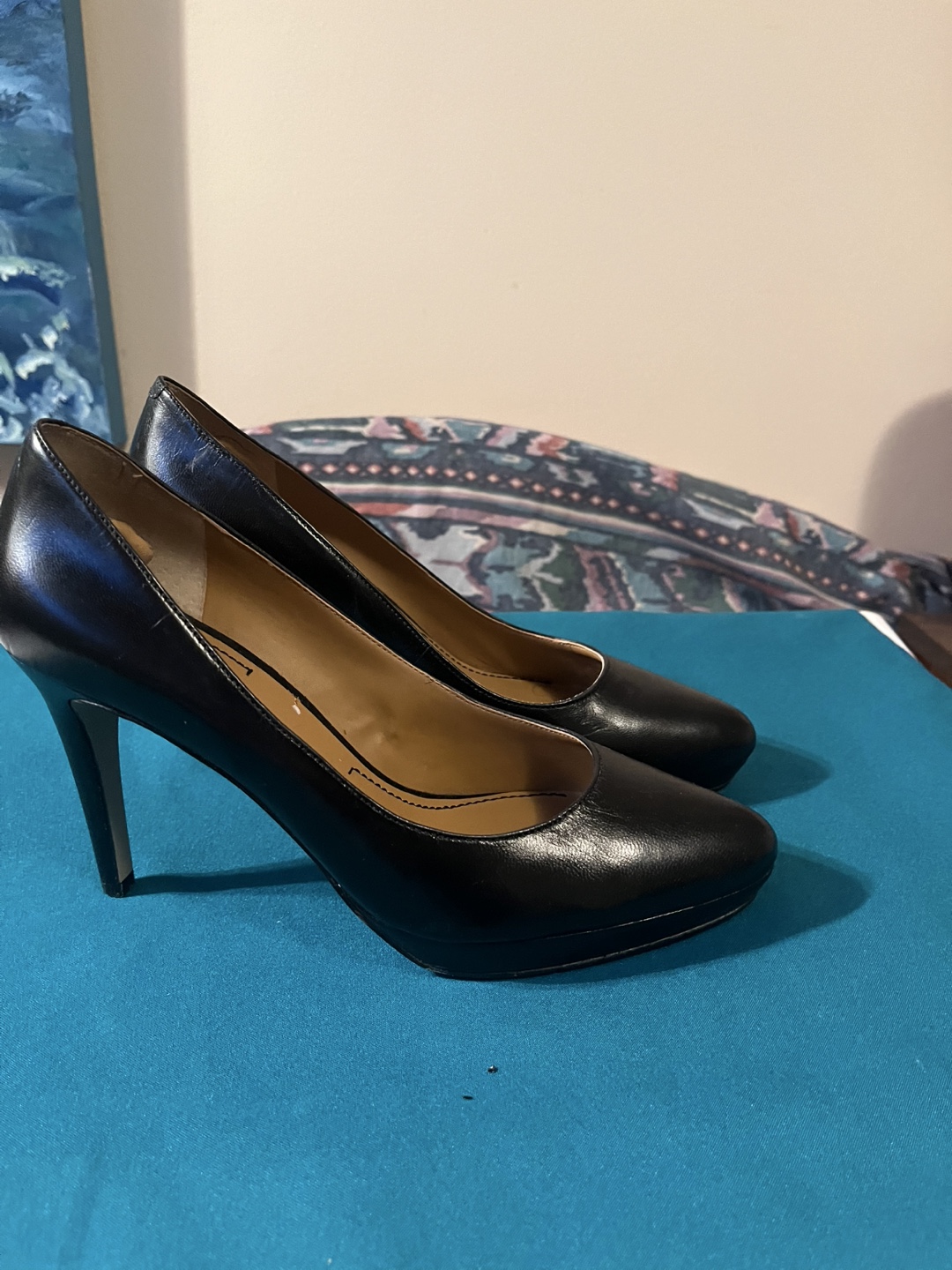 Nine West Black Leather Platform Heels - Size 8.5 M