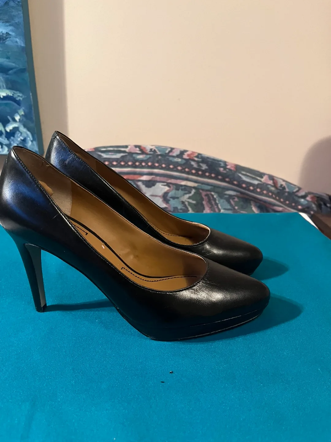 Nine West Black Leather Platform Heels - Size 8.5 M thumbnail
