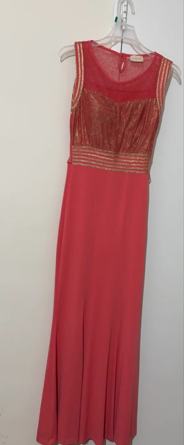 Coral Maxi Dress with Gold Detail thumbnail