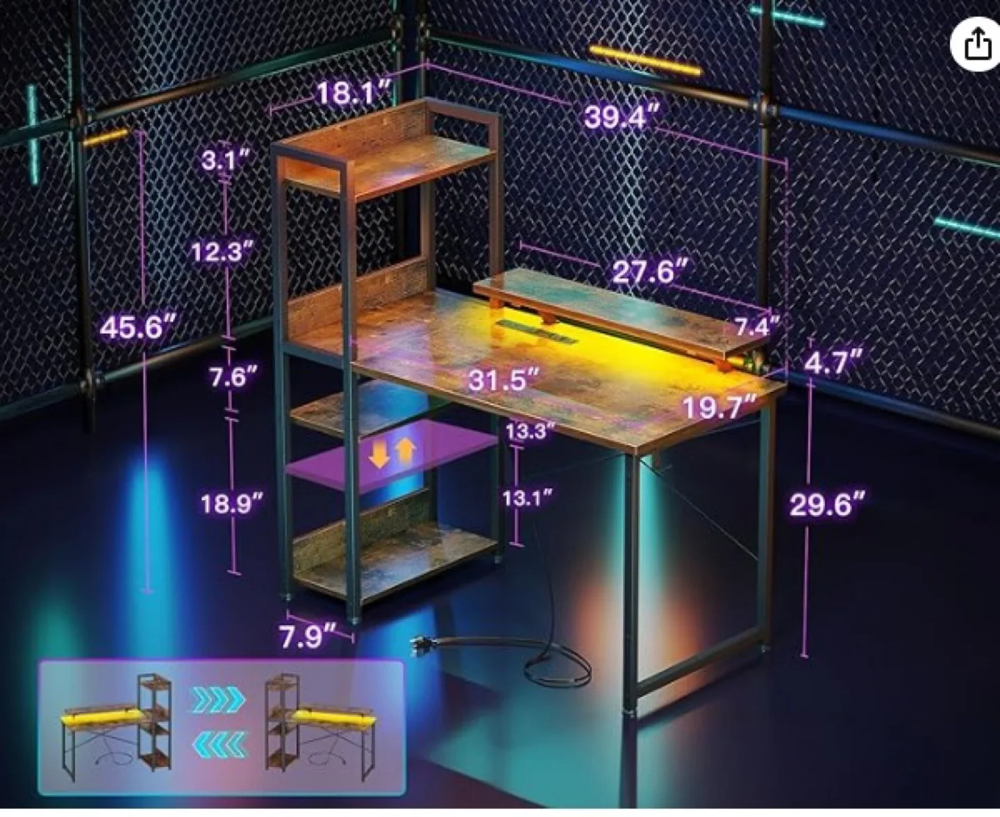 Gaming Desk with Shelves - Brown image indicator(5)