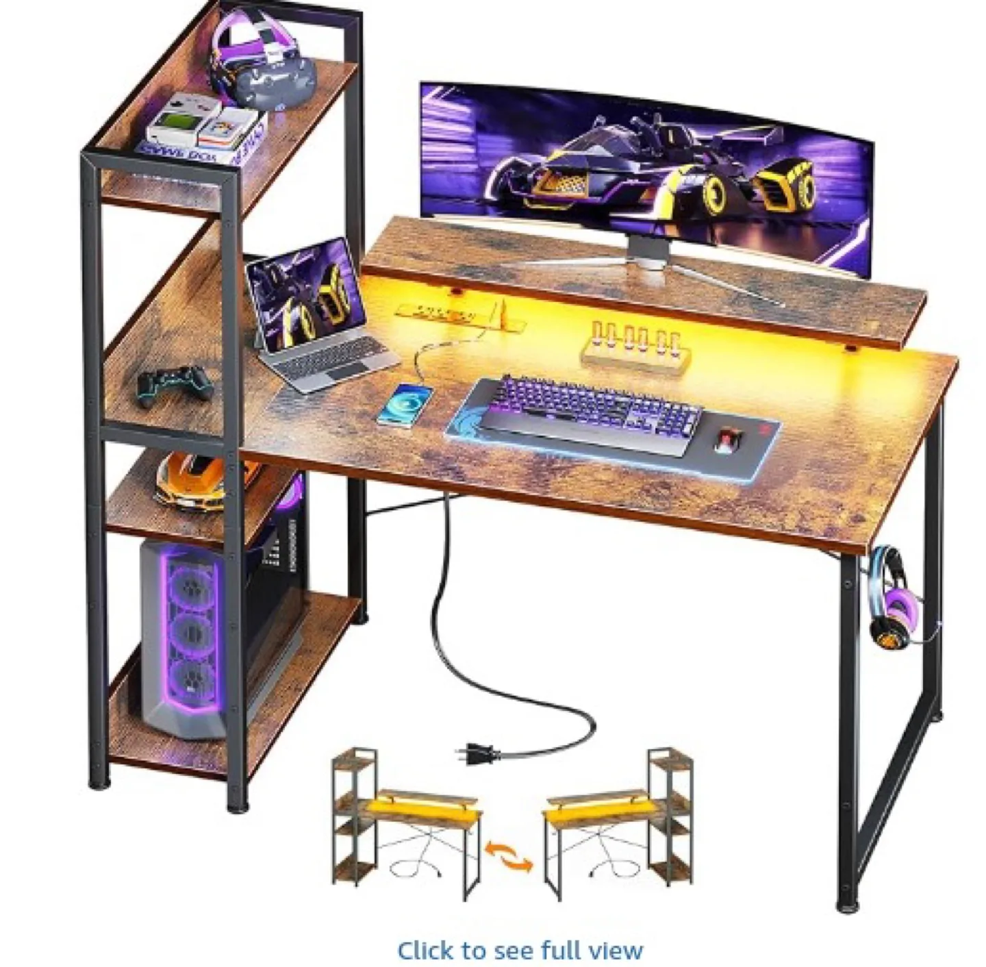 Gaming Desk with Shelves - Brown image indicator(4)