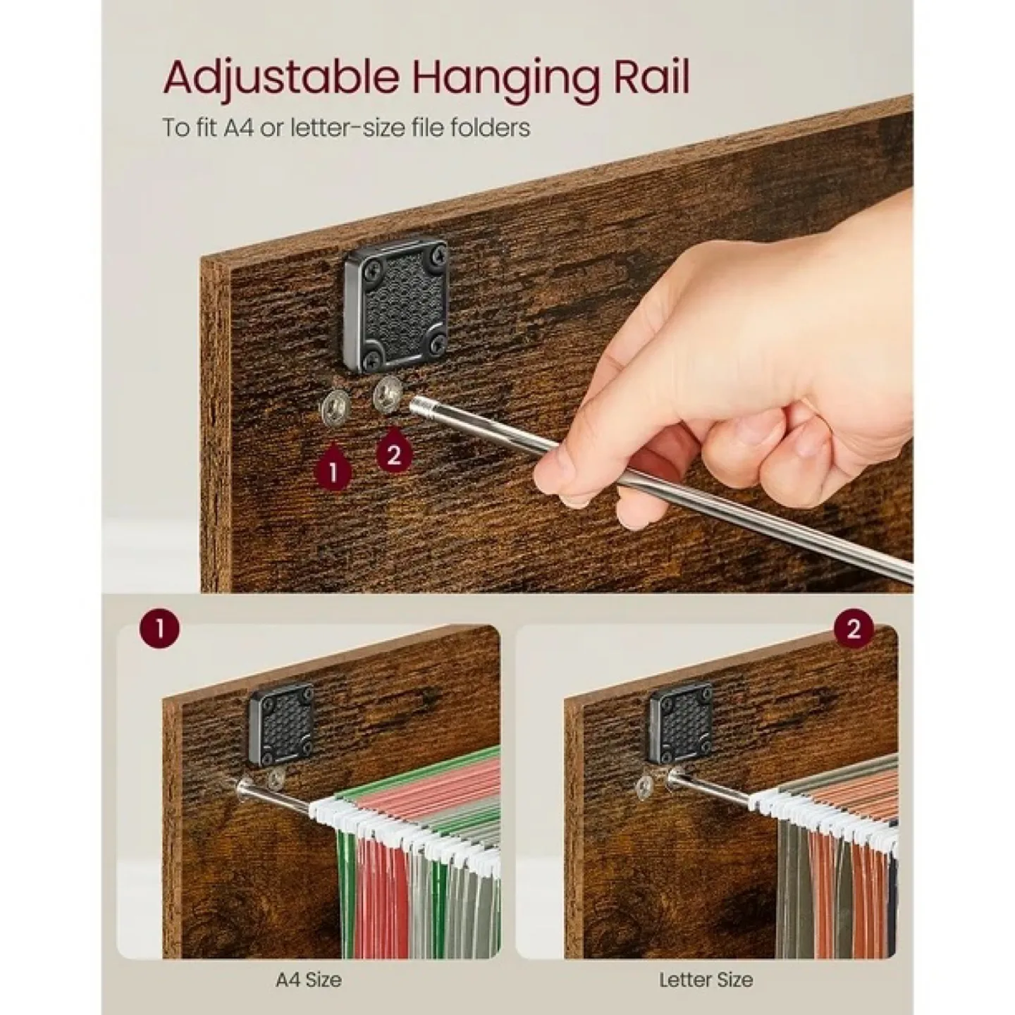 VASAGLE 2-Drawer File Cabinet, 2 Lockable Drawers, Rustic Brown image indicator(2)