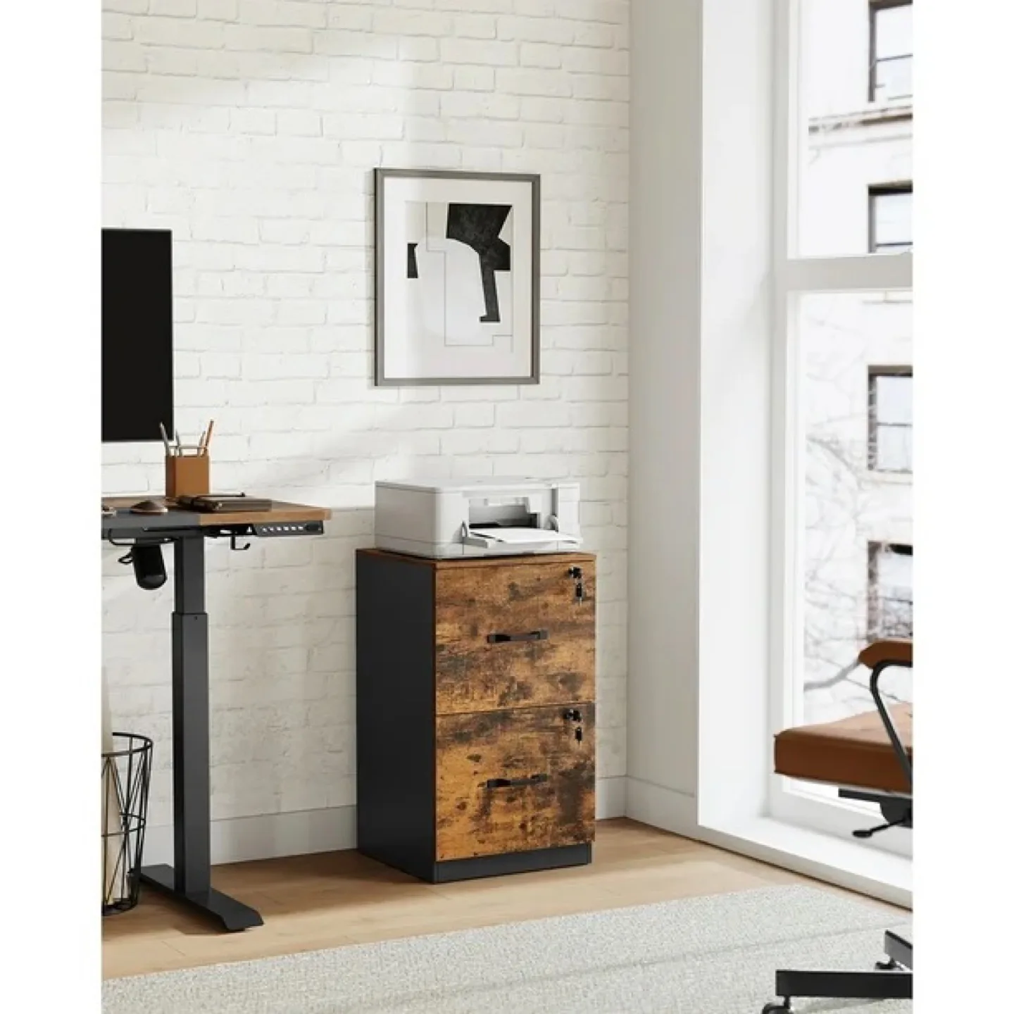 VASAGLE 2-Drawer File Cabinet, 2 Lockable Drawers, Rustic Brown image indicator(4)