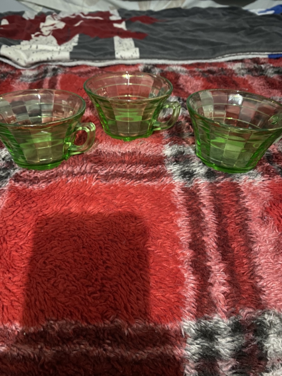Vintage Green Depression Glass Tea Cups (Set of 3)