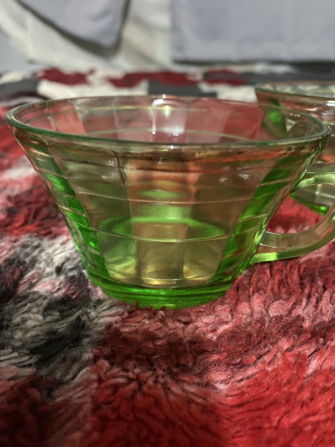 Vintage Green Depression Glass Tea Cups (Set of 3) - photo 2