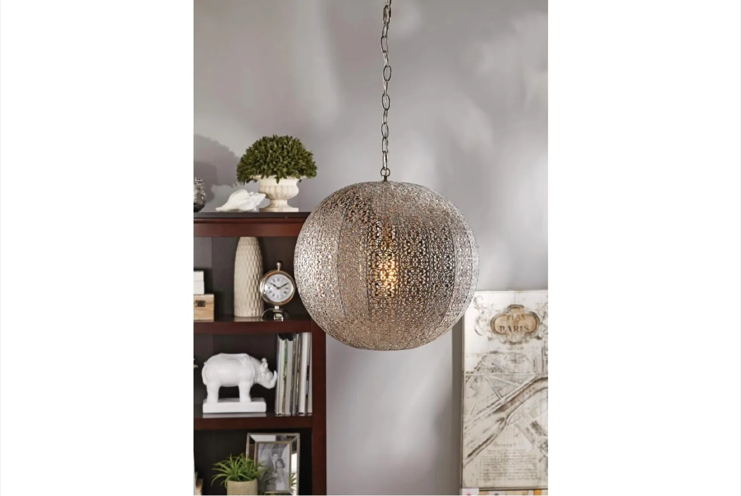 CANVAS Atlas Fabric Shade Ceiling Pendant Light Fixture, Chrome image indicator(2)