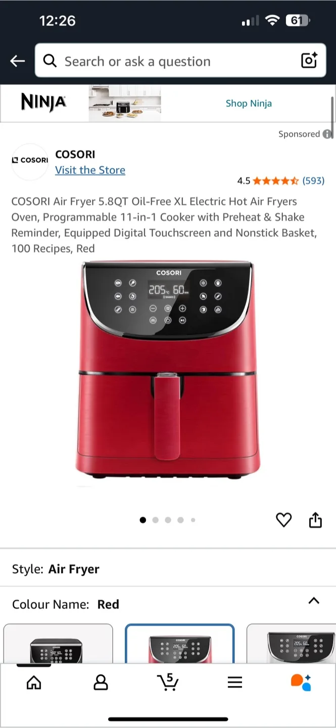 COSORI 5.8QT Red Air Fryer - Brand  New! thumbnail