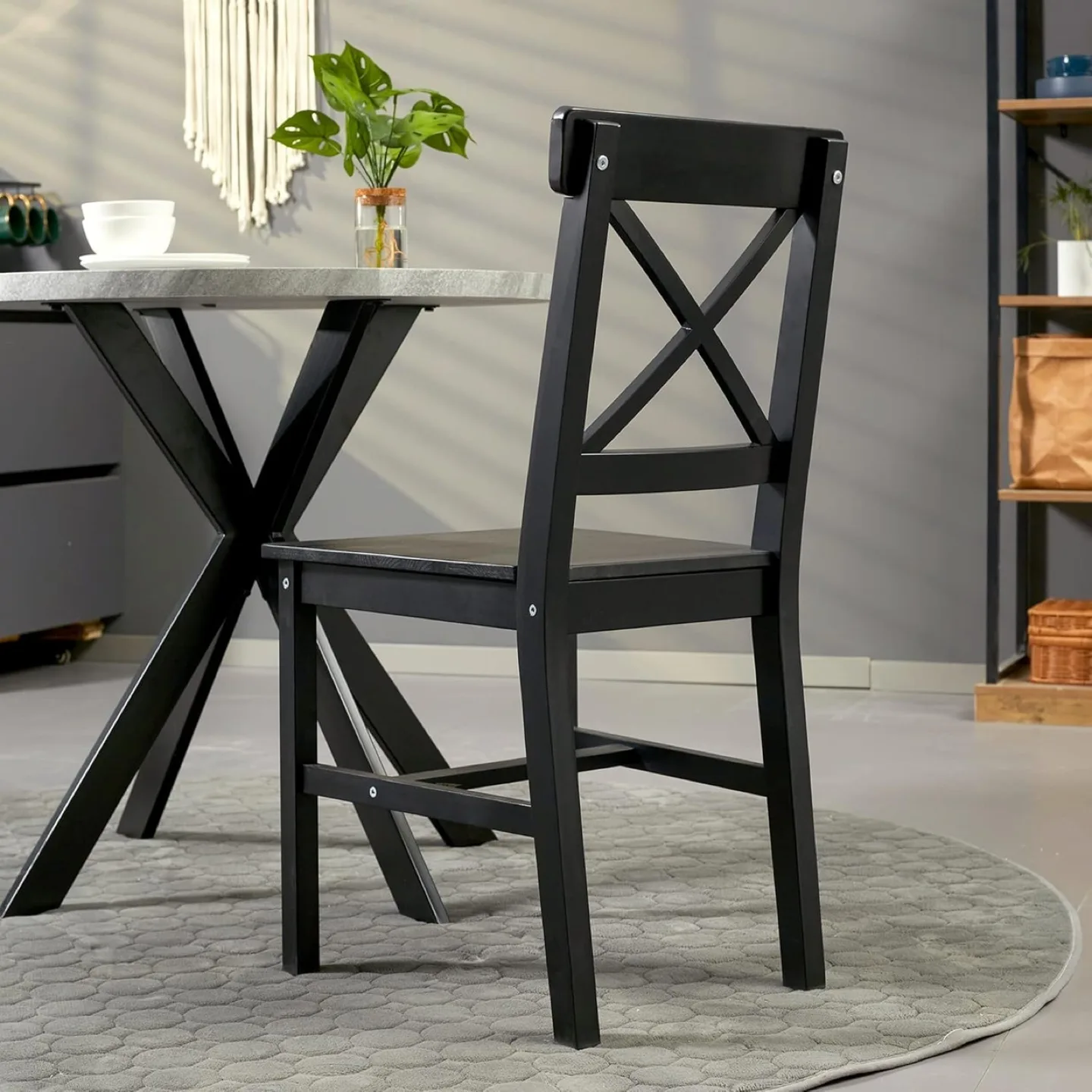 Set of 2 Black Wood Dining Chairs image indicator(2)