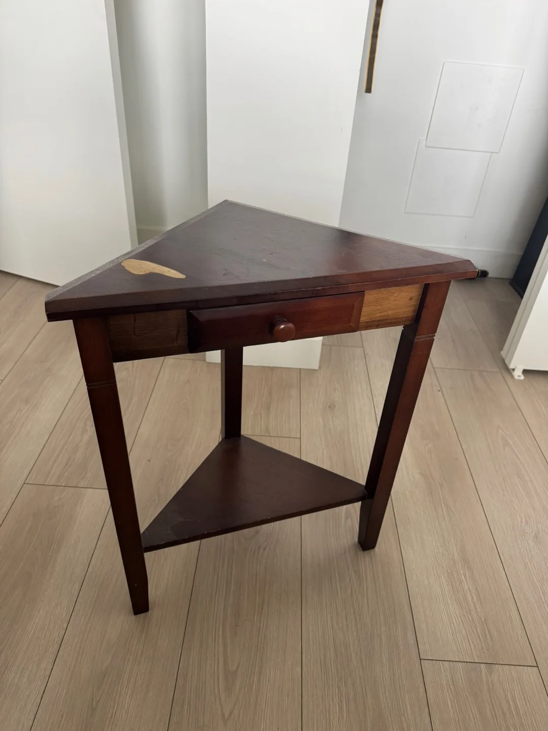 Dark Wood Triangle Side Table thumbnail