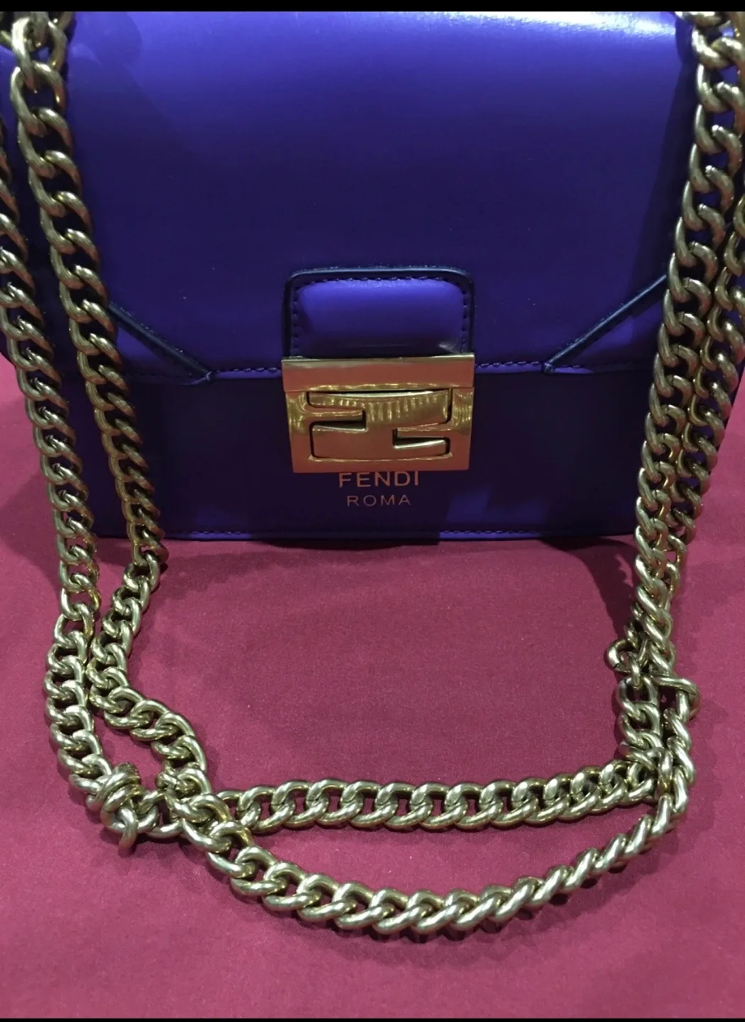 Fendi Roma Purple Leather Shoulder Bag thumbnail