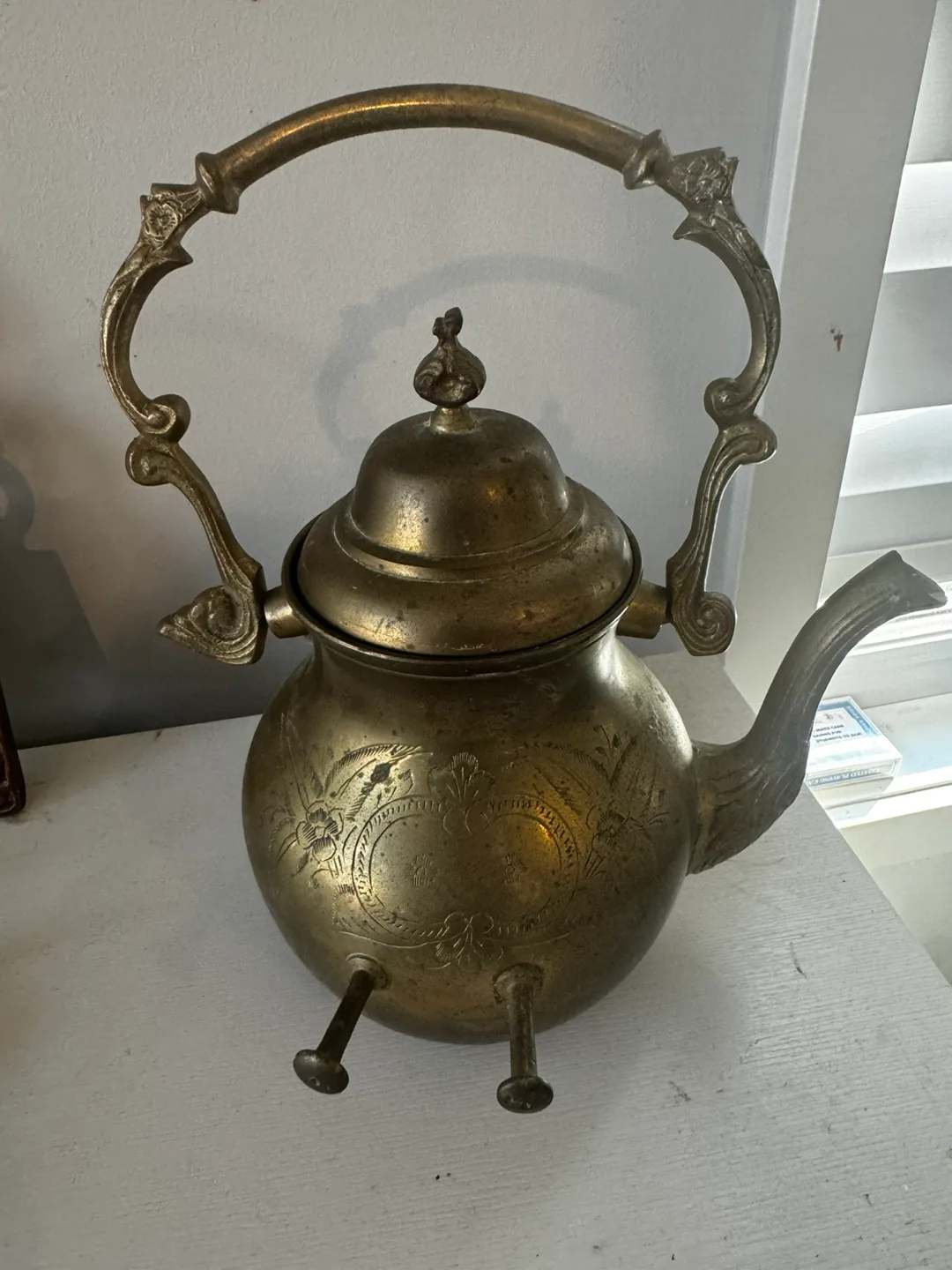 Vintage Brass Kettle / teapot with ornate handles very heavy image indicator(6)