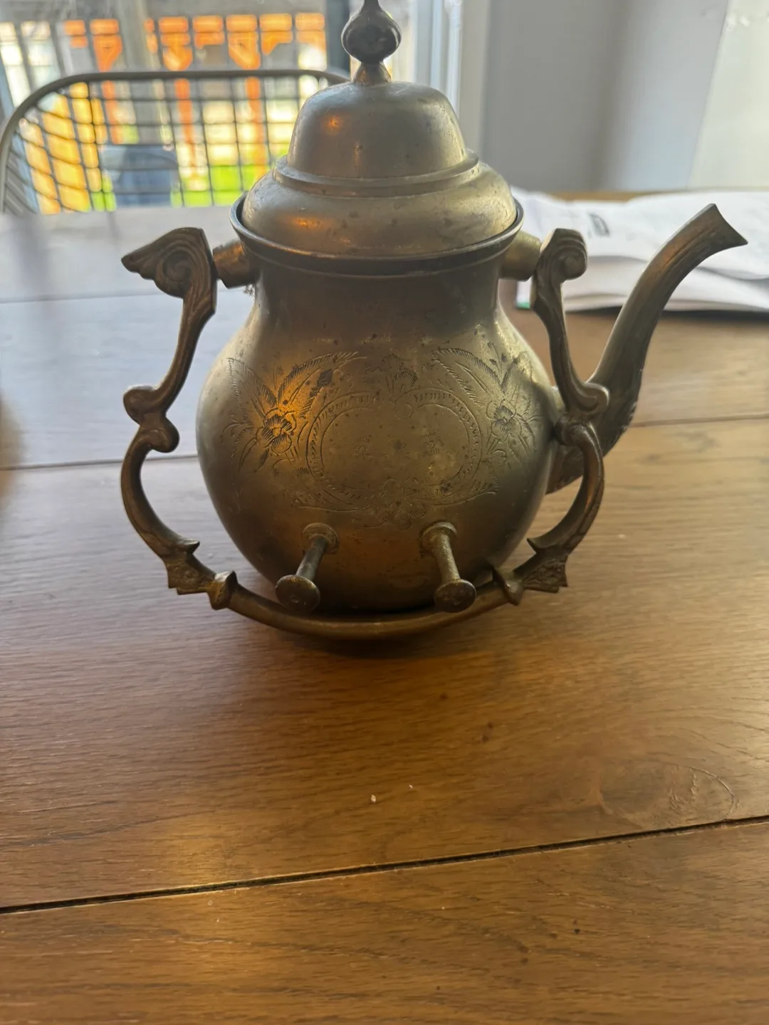 Vintage Brass Kettle / teapot with ornate handles very heavy image indicator(10)