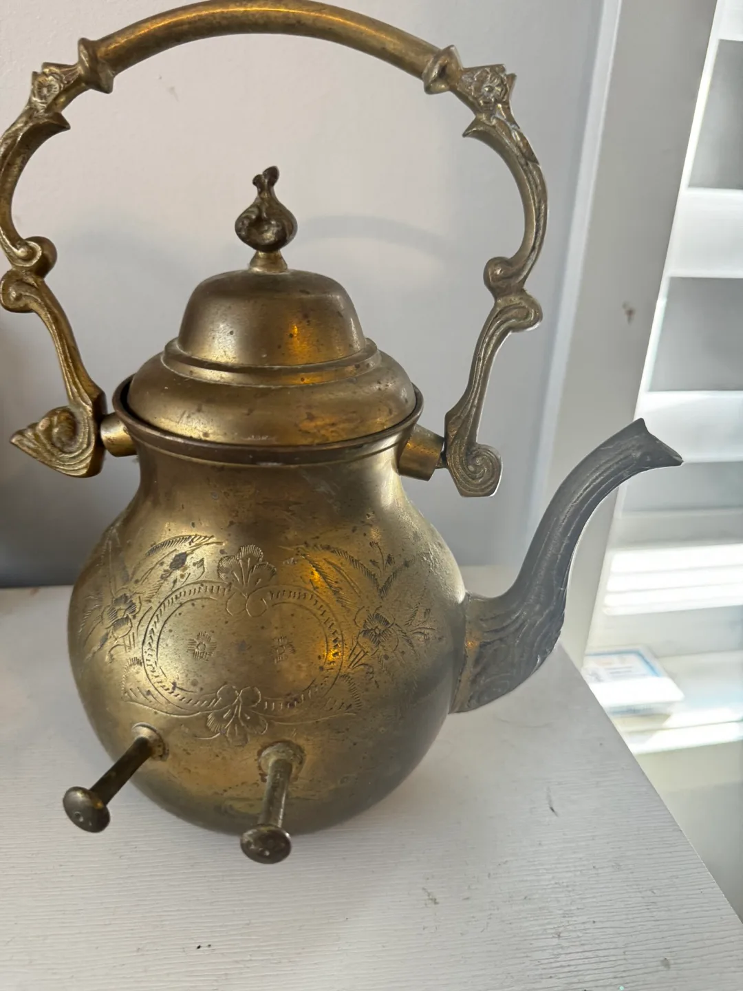 Vintage Brass Kettle / teapot with ornate handles very heavy image indicator(3)