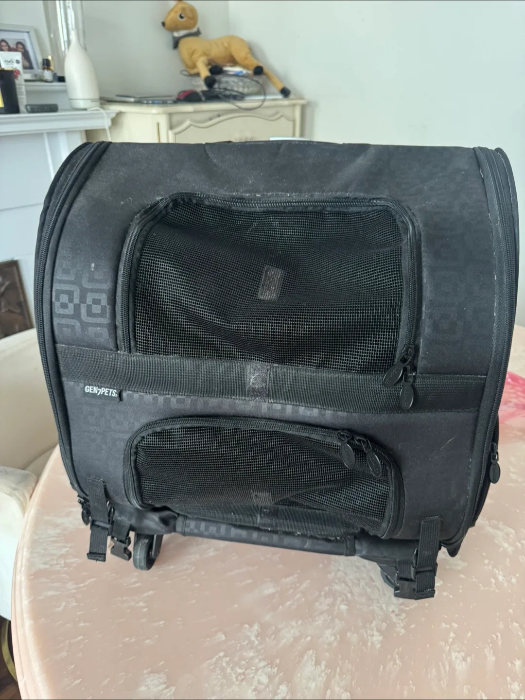 Black Rolling Pet Carrier with straps thumbnail