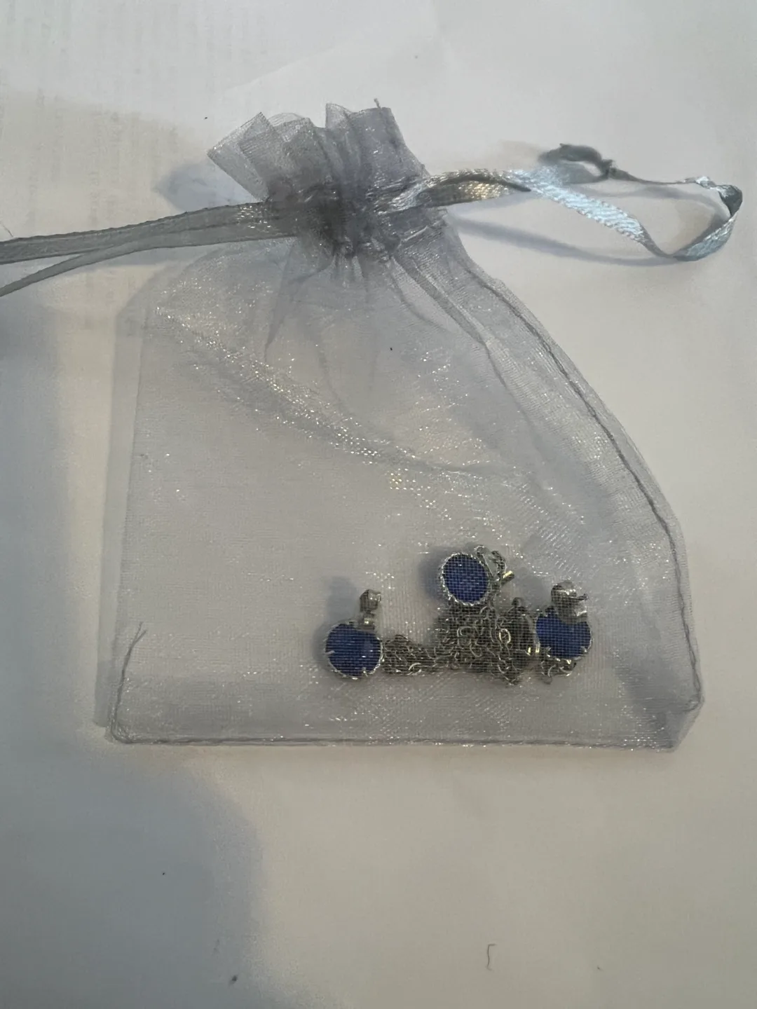 Blue gem stone earring and matching pendant set image indicator(3)