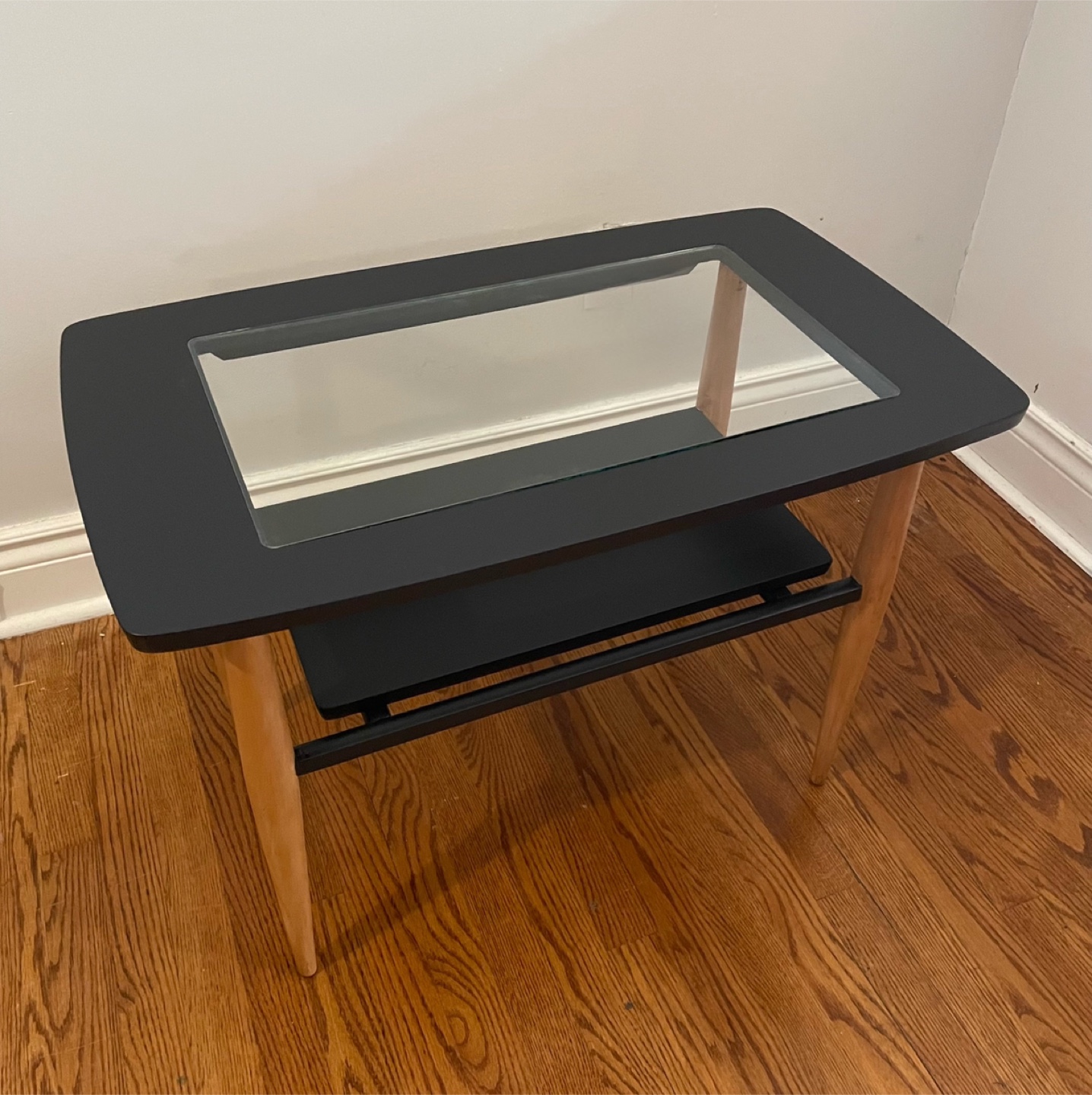 Mid-Century Black Glass Top Side Table - photo 3