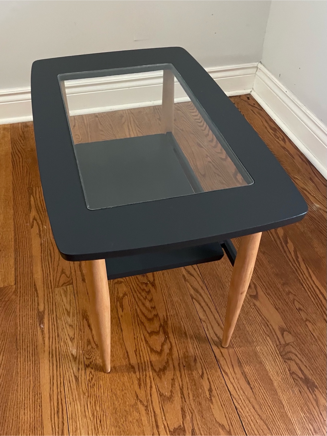 Mid-Century Black Glass Top Side Table - photo 2