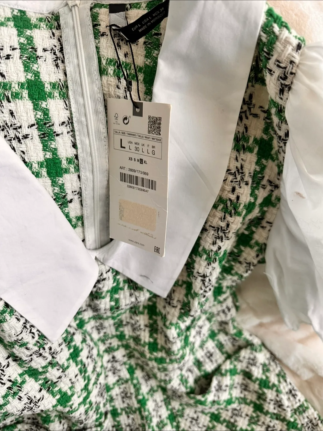 Zara Green & White Tweed Romper - Size L image indicator(6)