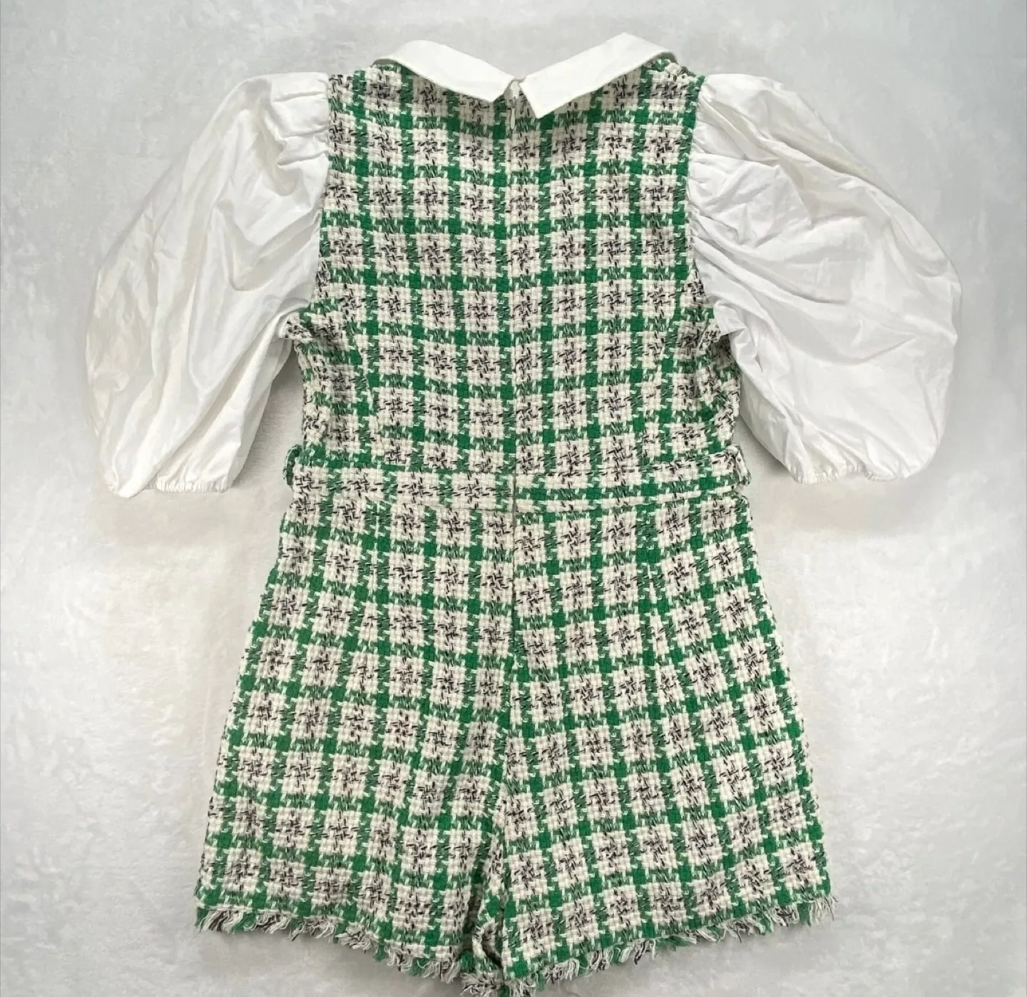 Zara Green & White Tweed Romper - Size L image indicator(3)