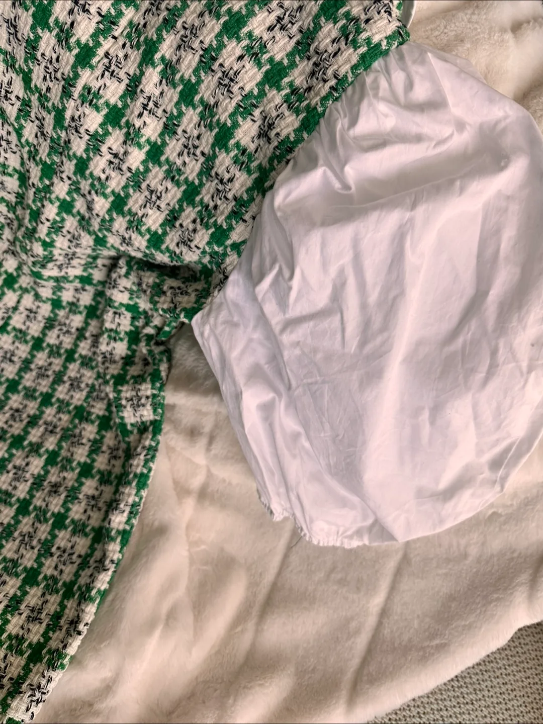 Zara Green & White Tweed Romper - Size L image indicator(8)