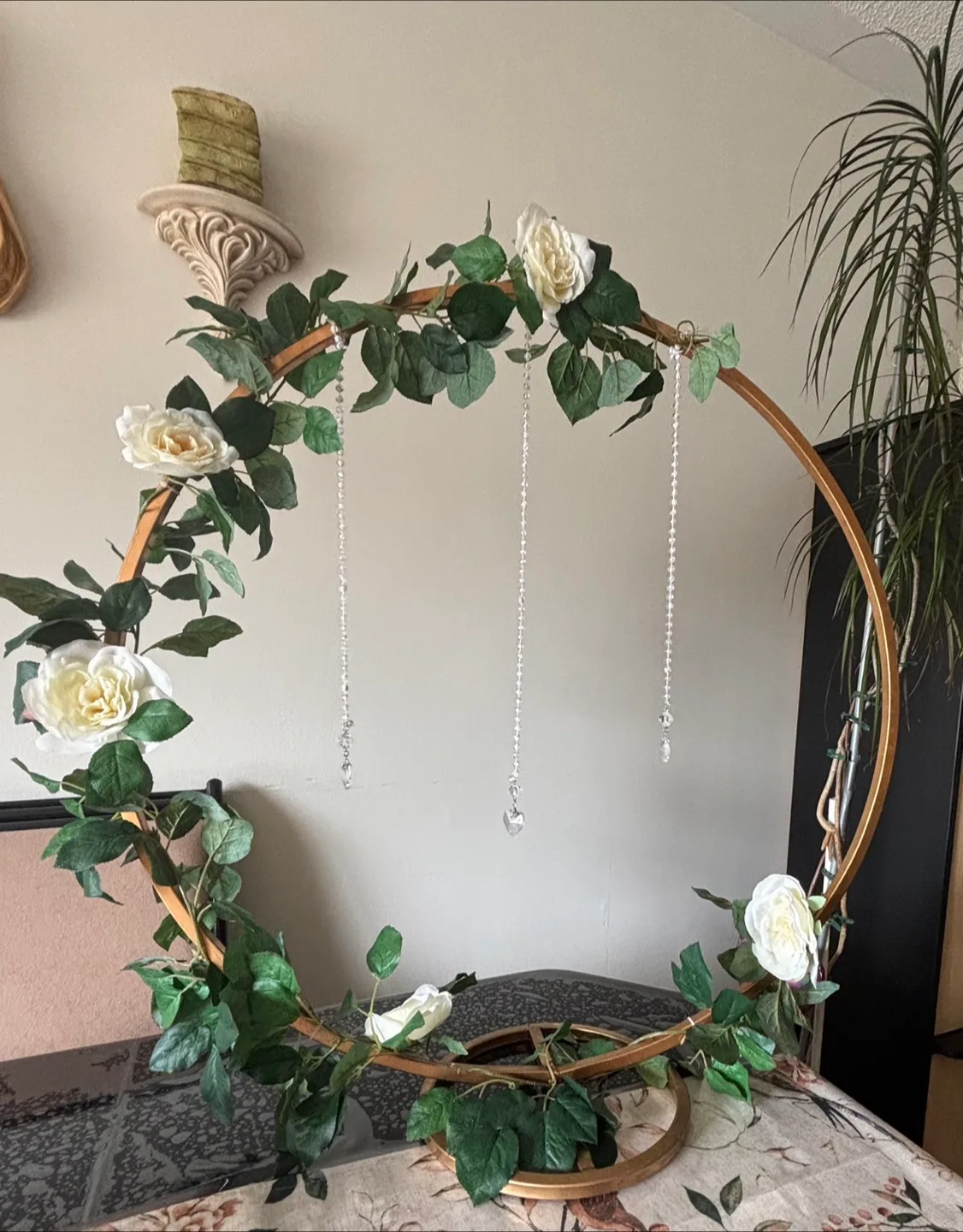 Gold Floral Hoop Centerpiece with White Roses thumbnail