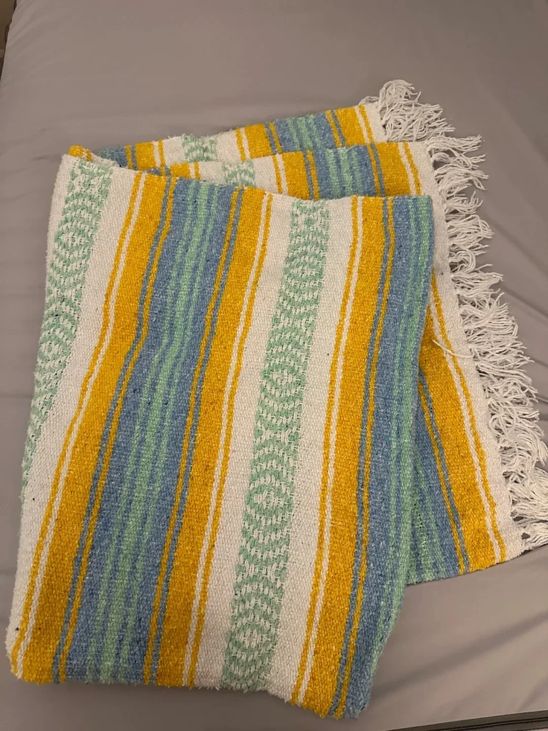 Striped Mexican Blanket - Yellow, Blue, Green, White thumbnail