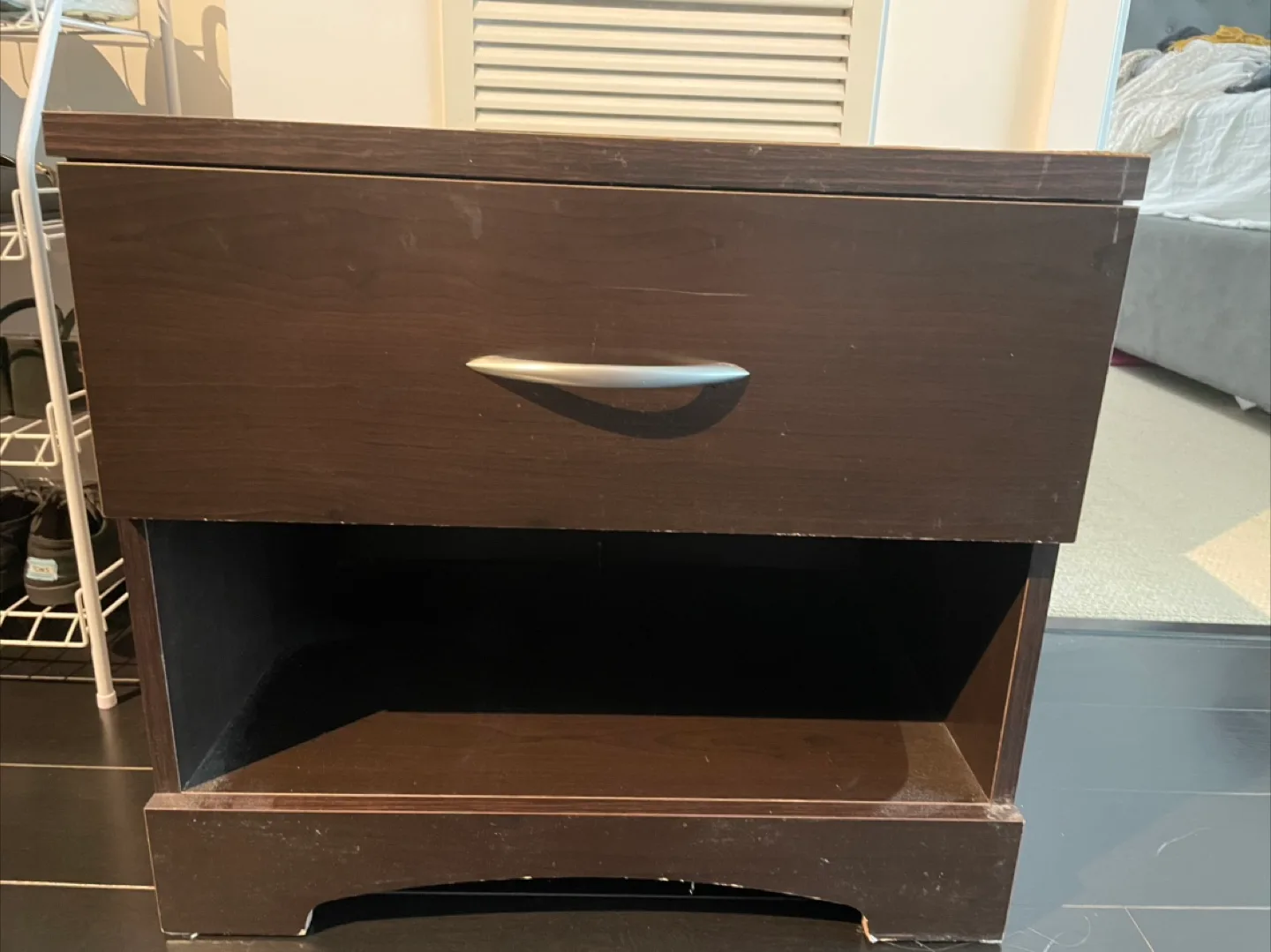 Brown Wood Nightstand with Drawer thumbnail