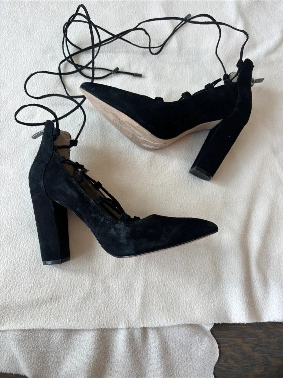 Saks Fifth Avenue Black Suede Lace-Up Heels image indicator(6)