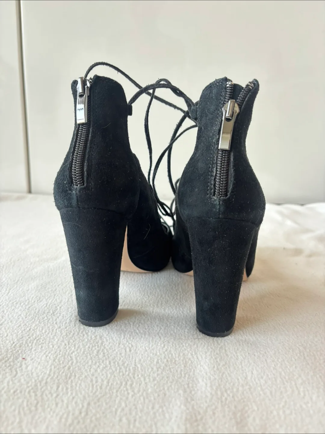 Saks Fifth Avenue Black Suede Lace-Up Heels image indicator(5)