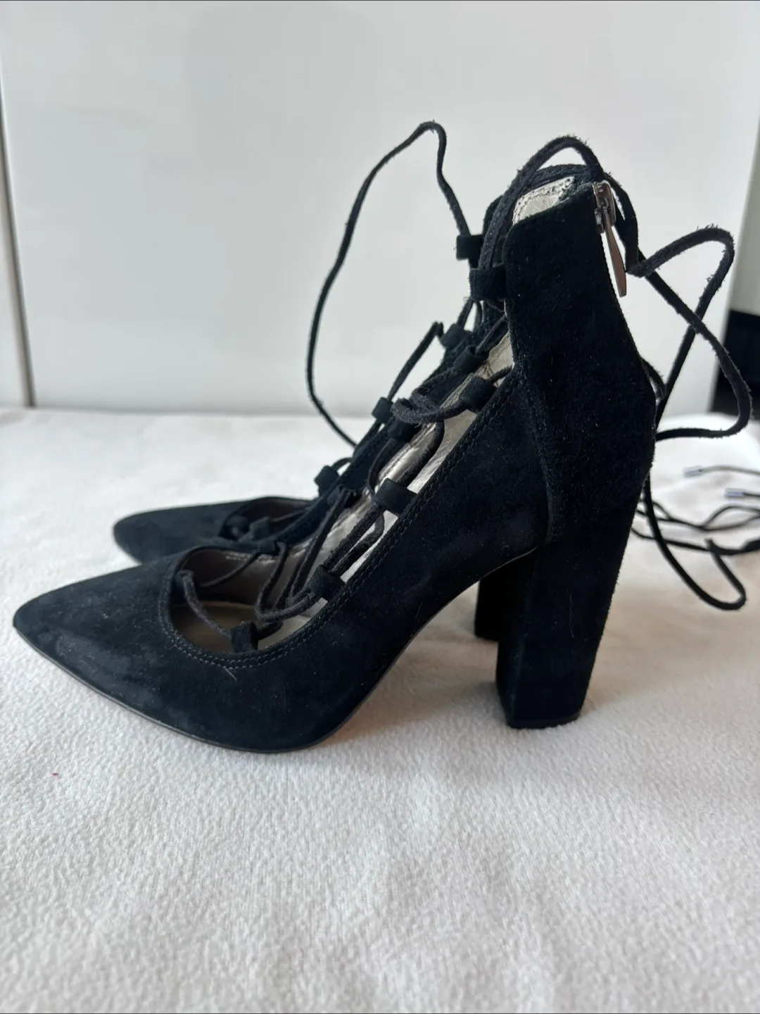 Saks Fifth Avenue Black Suede Lace-Up Heels image indicator(4)