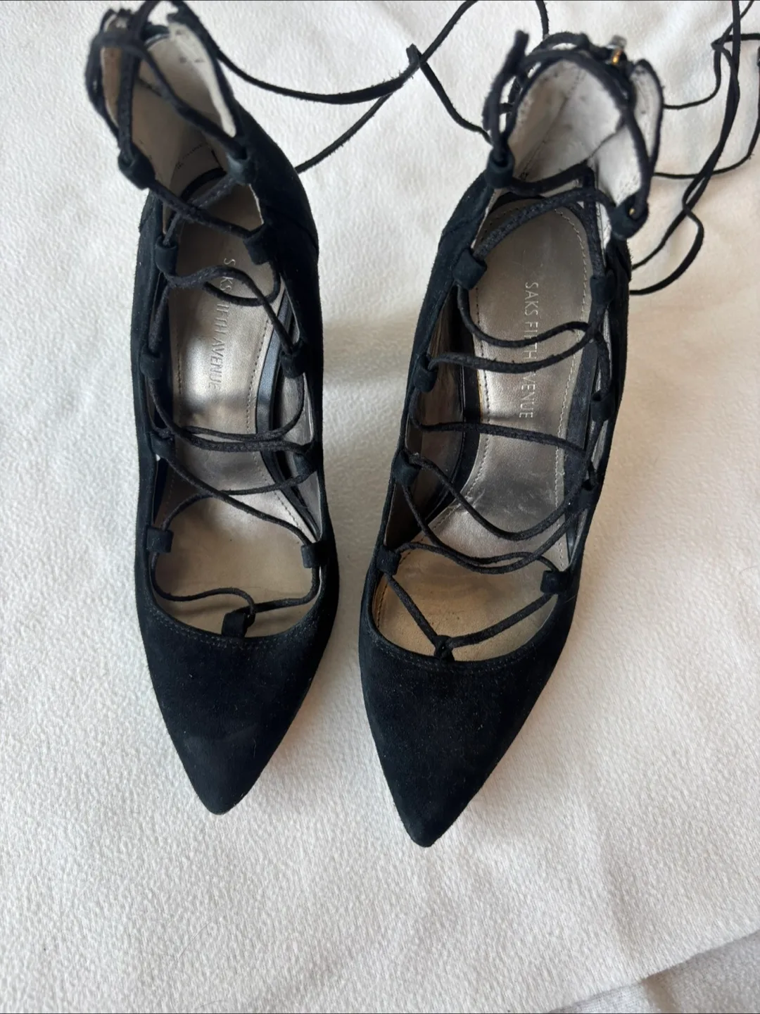 Saks Fifth Avenue Black Suede Lace-Up Heels image indicator(3)