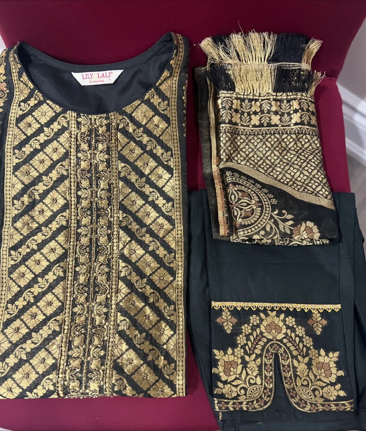 Cotton khadi Black & Gold pant palazzo Kameez thumbnail