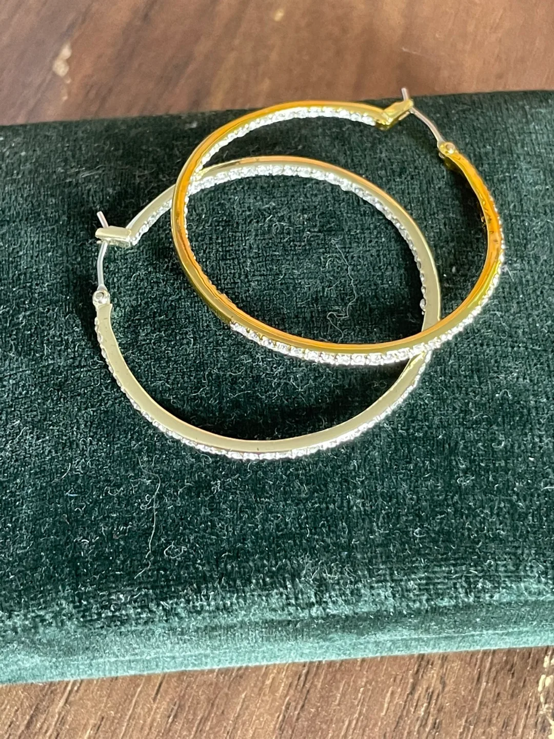Gold tone Hoop Earrings with crystals thumbnail