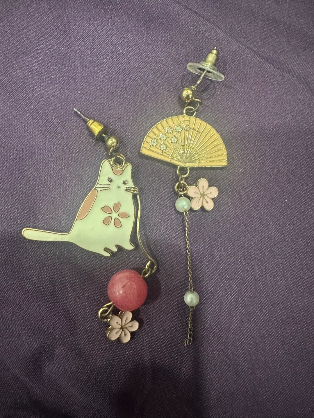 Asymmetrical Cat & Fan Earrings thumbnail
