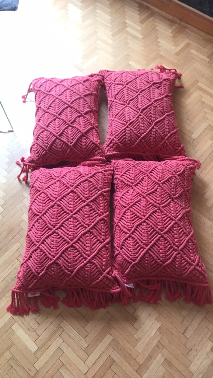 Macrame Throw Pillow - 4 Pink thumbnail