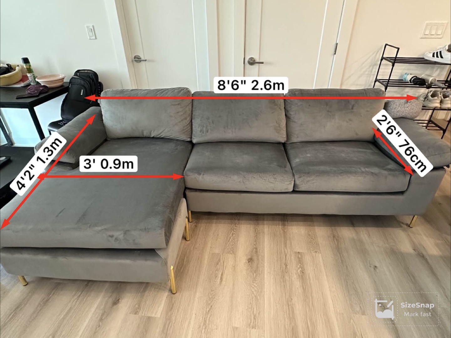 Grey Sectional Sofa with Chaise Lounge - photo 2