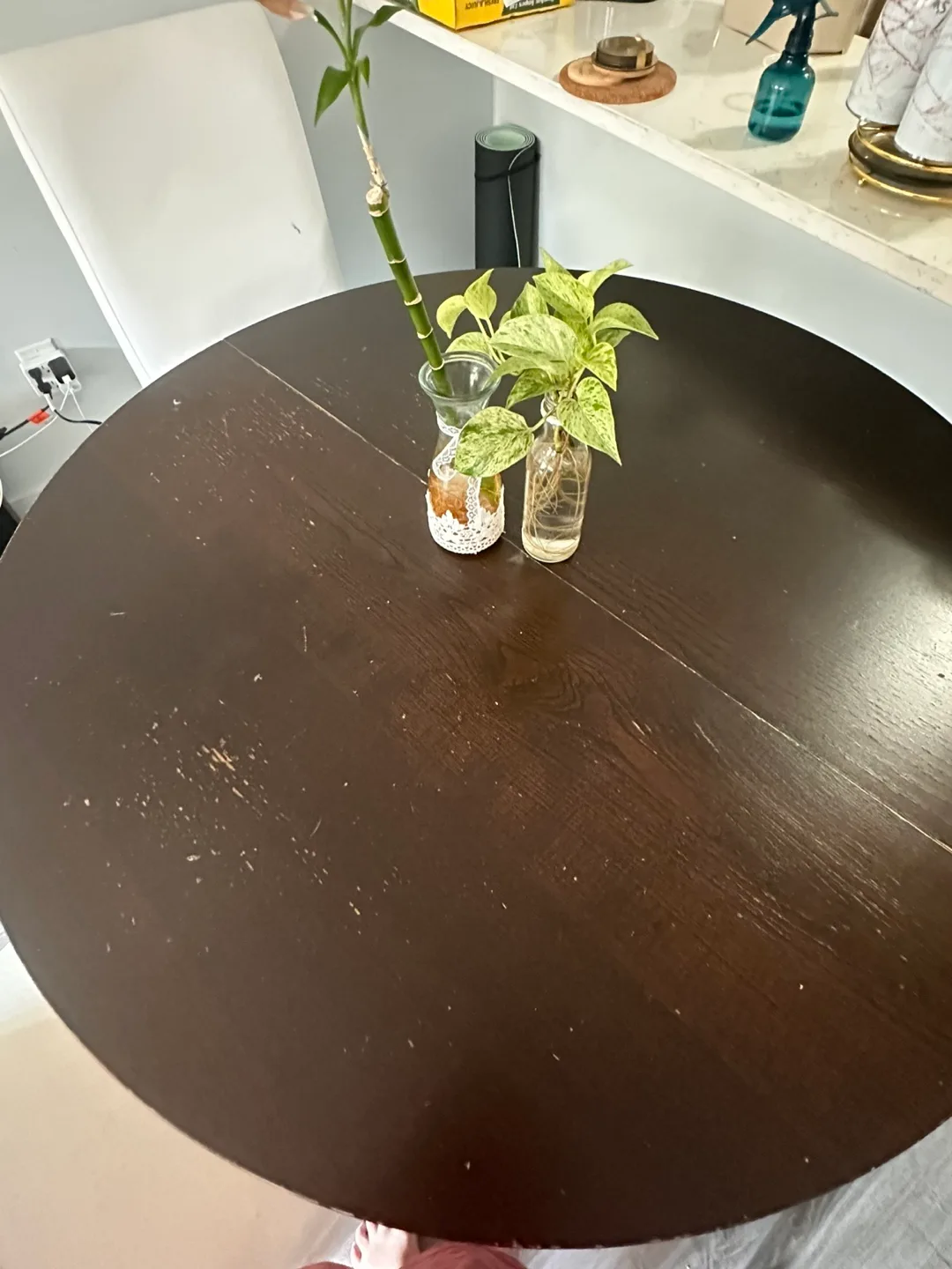 Dark Wood Round Dining Table with 4 Chairs thumbnail