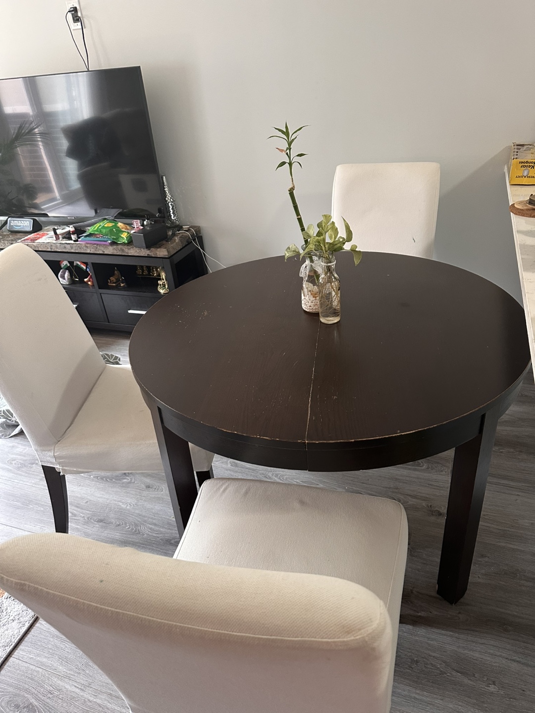 Dark Wood Round Dining Table with 4 Chairs - photo 3