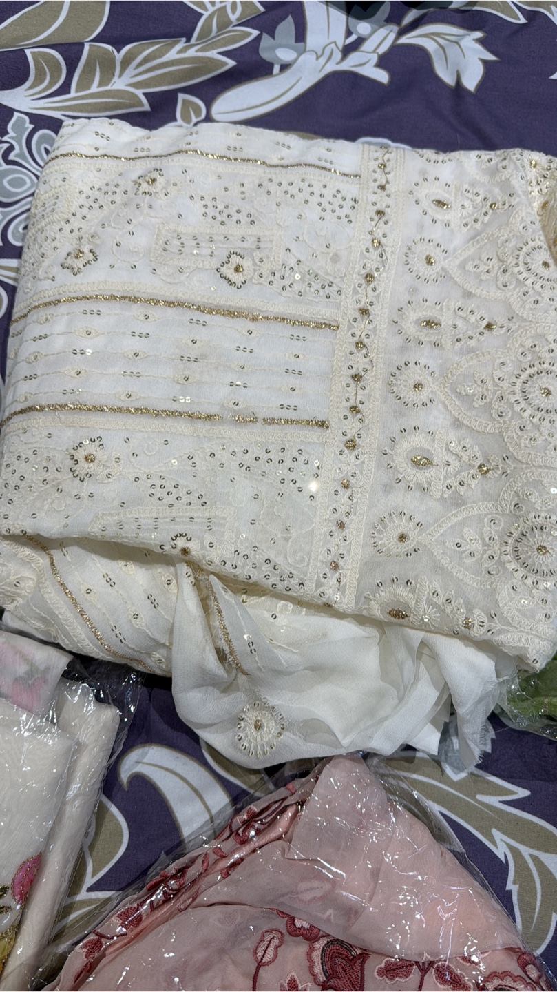 Embroidered White Dress Material suit - photo 5