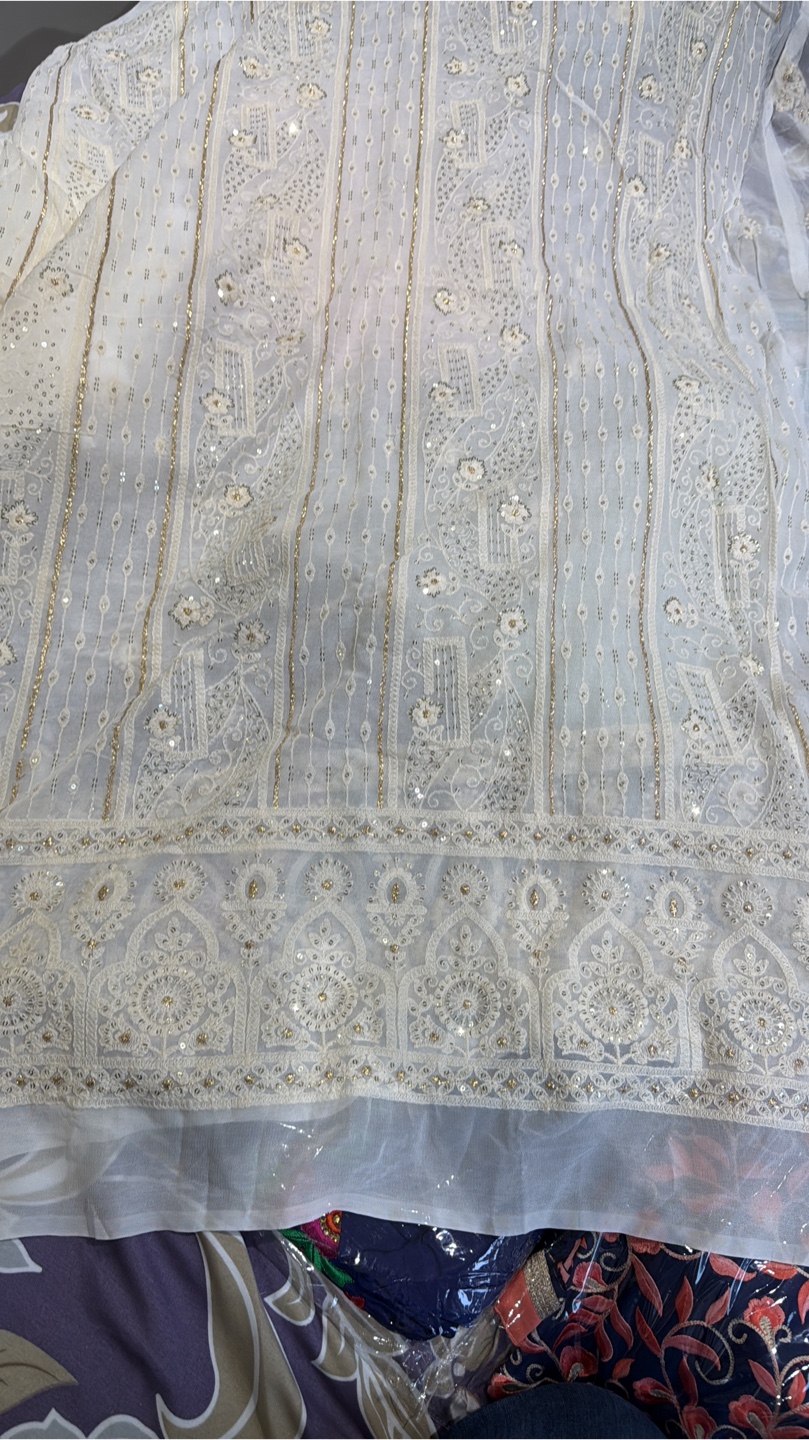 Embroidered White Dress Material suit