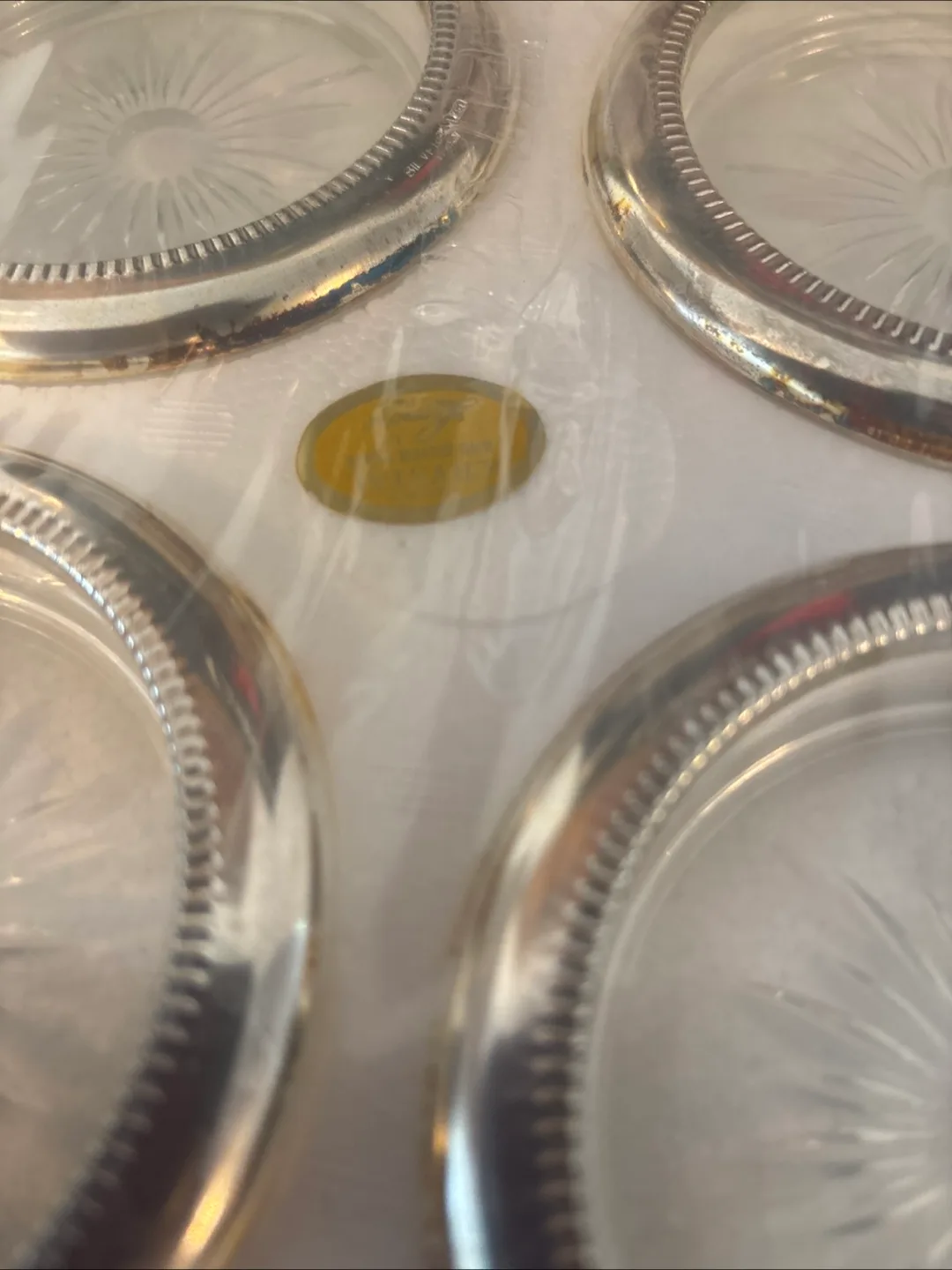 Vintage Leonard Four Piece Silverplate & Crystal Coaster Set image indicator(4)